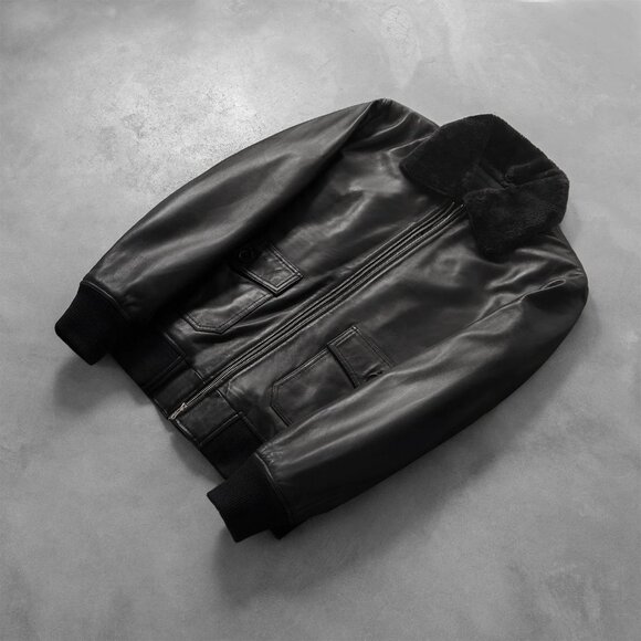 Airin G-1 Black Leather Bomber Jacket - Picture 1 of 4